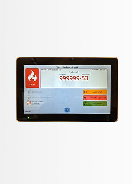 Touch-Bedienteil 5054 zeigt grafische Oberfläche für Meldergruppen-Anzeige